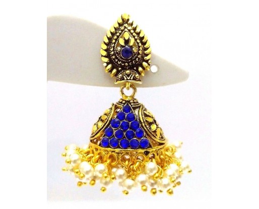 Golden Oxidized Earrings Jhumka Jhumki Jewelry Bollywood Drop Dangle Long E25